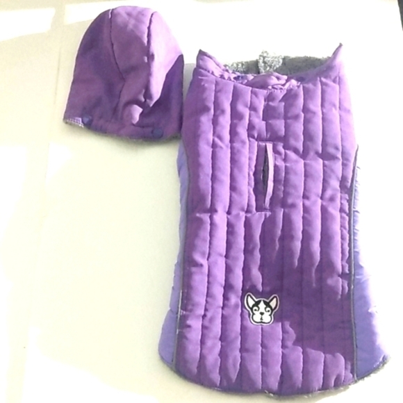 LEONARD MOUNTAIN GRAY & PURPLE FLEECE LINED HOODIE DOG COAT SIZE LARGE NWOT - Picture 7 of 8